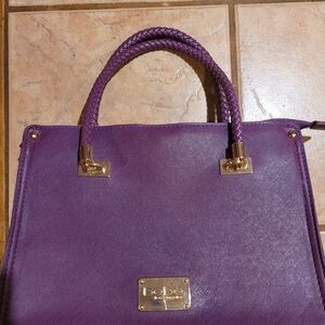 Bebe Elegant Purple Satchel with Gold Details